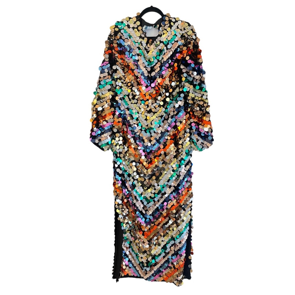River Island Paillette Sequins Long Sleeve Maxi Dress Gown NWT Size 16
